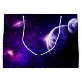 紫色の青い調子の宇宙の銀河系の惑星の星 ラージペーパーバッグ (正面)