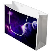 紫色の青い調子の宇宙の銀河系の惑星の星 ラージペーパーバッグ (正面アングル)