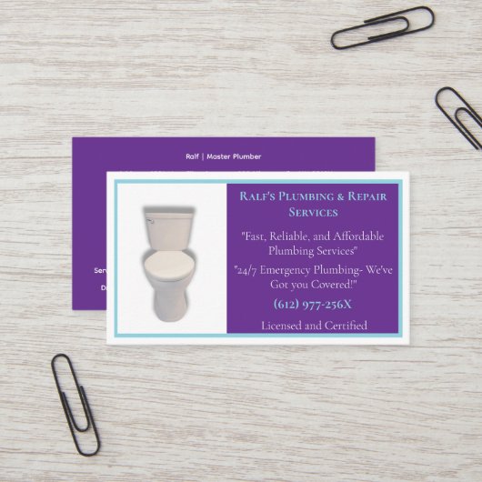 紫色の青い配管設備サービストイレ 名刺 (正面/裏面インサイチュ)