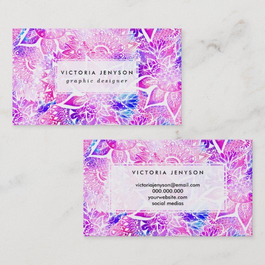 紫色の青いhennaのbohoの花の曼荼羅パターン 名刺 (正面/裏面)