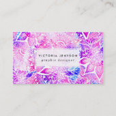 紫色の青いhennaのbohoの花の曼荼羅パターン 名刺 (正面)