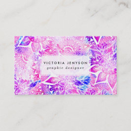 紫色の青いhennaのbohoの花の曼荼羅パターン 名刺