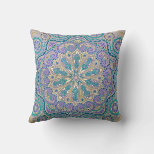 紫色の青および金ゴールドのかわいくカラフルな曼荼羅 クッション (裏面)