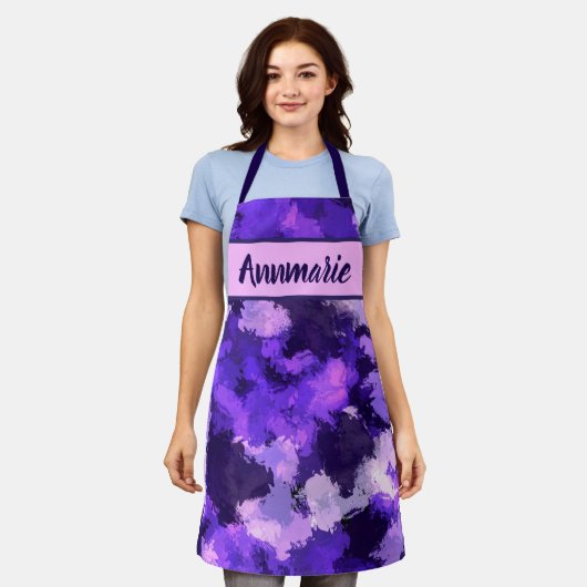 紫色の青とカッコいい抽象芸術図形 エプロン (着用した状態)
