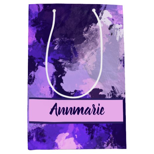 紫色の青とカッコいい抽象芸術図形 ミディアムペーパーバッグ (正面)