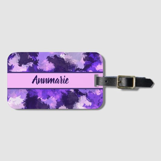 紫色の青とカッコいい抽象芸術図形 ラゲッジタグ (正面横)
