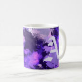 紫色の青とクール抽象芸術の図形（大きい文字） コーヒーマグカップ (正面右)