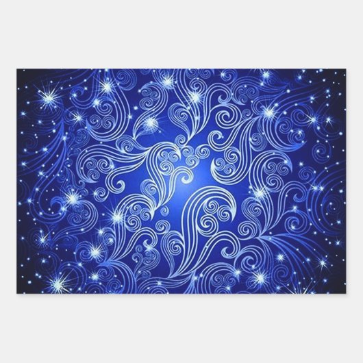 紫色の青と緑の天空の渦巻きパターン ラッピングペーパーシート (正面3)