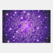 紫色の青と緑の天空の渦巻きパターン ラッピングペーパーシート (正面)