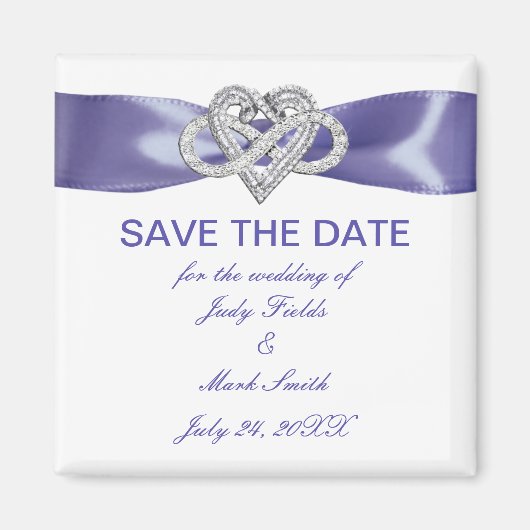 紫色の青の無限大ハート日付磁石を保存 マグネット (正面)