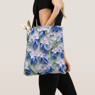 紫色の青の白3Dブルーベルの花 トートバッグ
