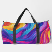 紫色の青オレンジ色の黄色い抽象芸術波 ダッフルバッグ (裏面)