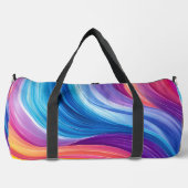 紫色の青オレンジ色の黄色い抽象芸術波 ダッフルバッグ (正面)