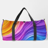 紫色の青オレンジ色の黄色い抽象芸術波 ダッフルバッグ (裏面)