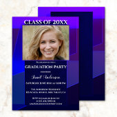 紫色の青ネオン幾何写真卒業 招待状