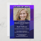 紫色の青ネオン幾何写真卒業 招待状 (正面)