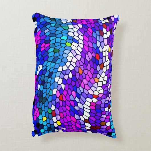 紫色の青ピンクのモザイクタイルのパターンのアクセント枕 アクセントクッション (裏面(縦))