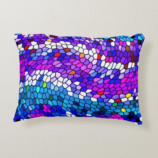 紫色の青ピンクのモザイクタイルのパターンのアクセント枕 アクセントクッション (裏面)