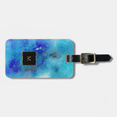 紫色の青色の水色(ばちゃばちゃ)跳ねる金ゴールドモノグラム ラゲッジタグ (正面横)