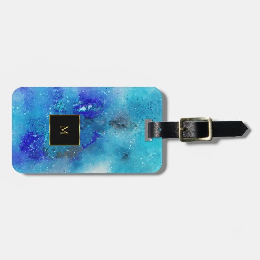 紫色の青色の水色(ばちゃばちゃ)跳ねる金ゴールドモノグラム ラゲッジタグ (正面横)