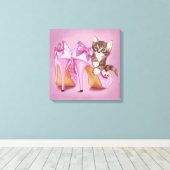 紫色の靴の子猫 キャンバスプリント (インサイチュ (ウッドフロア))