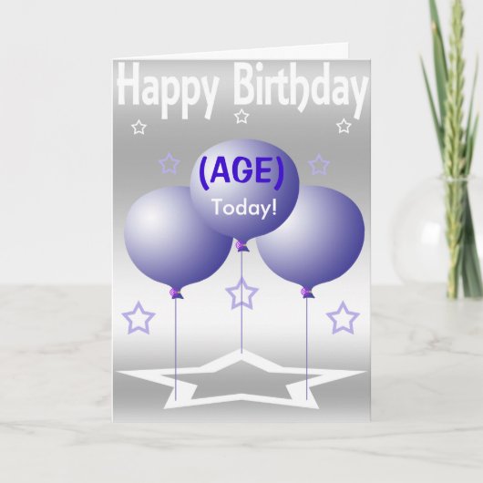 紫色の風船と星 カード (正面)