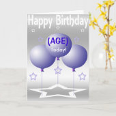 紫色の風船と星 カード (黄色い花)