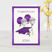 紫色の風船、モルタルおよび卒業証書 カード (黄色い花)