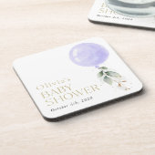 紫色の風船，ユーカリ，緑，赤ちゃんシャワー コースター (左側)