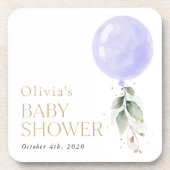 紫色の風船，ユーカリ，緑，赤ちゃんシャワー コースター (正面)