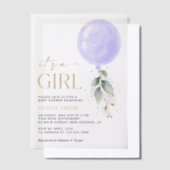 紫色の風船,ユーカリ,緑,赤ちゃんシャワー ベラム紙招待状 (オフセット)