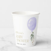 紫色の風船，ユーカリ，緑，赤ちゃんシャワー 紙コップ (裏面)
