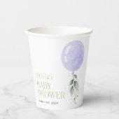 紫色の風船，ユーカリ，緑，赤ちゃんシャワー 紙コップ (正面)