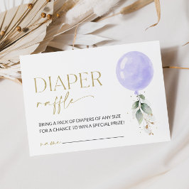 紫色の風船，緑，葉，おむつラッフル エンクロージャーカード