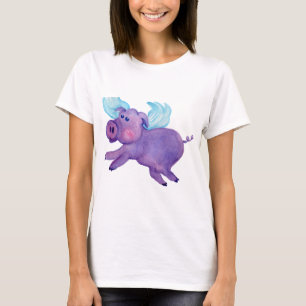 紫色の飛んでいるなブタ Tシャツ
