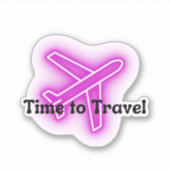 紫色の飛行機の時間を旅行ビニールステッカー シール (正面)
