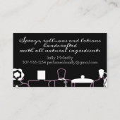 紫色の香水瓶のにおいのローションの名刺 名刺 (裏面)