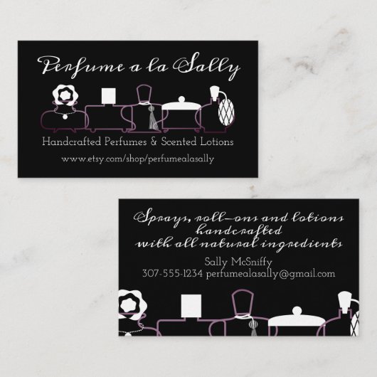 紫色の香水瓶のにおいのローションの名刺 名刺 (正面/裏面)