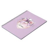 紫色の香水瓶リボン ピンクの花 ノートブック (左側)