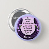 紫色の馬蹄型セレニティピン 缶バッジ (正面&裏面)