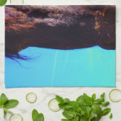 紫色の馬（口が緑） キッチンタオル (折り畳み)