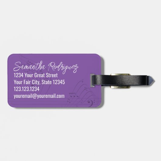 紫色の高音クレフ、 音符記号音楽シンボルラゲッジタグ ラゲッジタグ (裏面横)