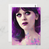 紫色の髪のはがき付きの女性 ポストカード (正面/裏面)