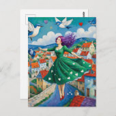 紫色の髪のフライイン女性 ポストカード (正面/裏面)