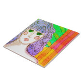 紫色の髪の女の子抽象芸術デジ絵画タル タイル (側面)