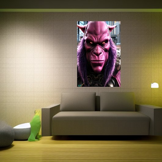 紫色の髪をしたピンクのエイリアン | AI Art ポスター