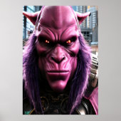 紫色の髪をしたピンクのエイリアン | AI Art ポスター (正面)
