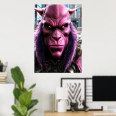 紫色の髪をしたピンクのエイリアン | AI Art ポスター (ホームオフィス)