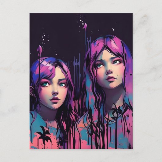 紫色の髪をした姉妹 ポストカード (正面)