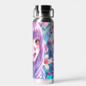 紫色の髪をした美しいアニメガール ウォーターボトル (背面)